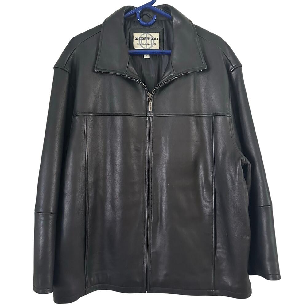 Boston Harbour Black Men’s Genuine Zipper Leather Coat NWOT XL Sleeves Shortend